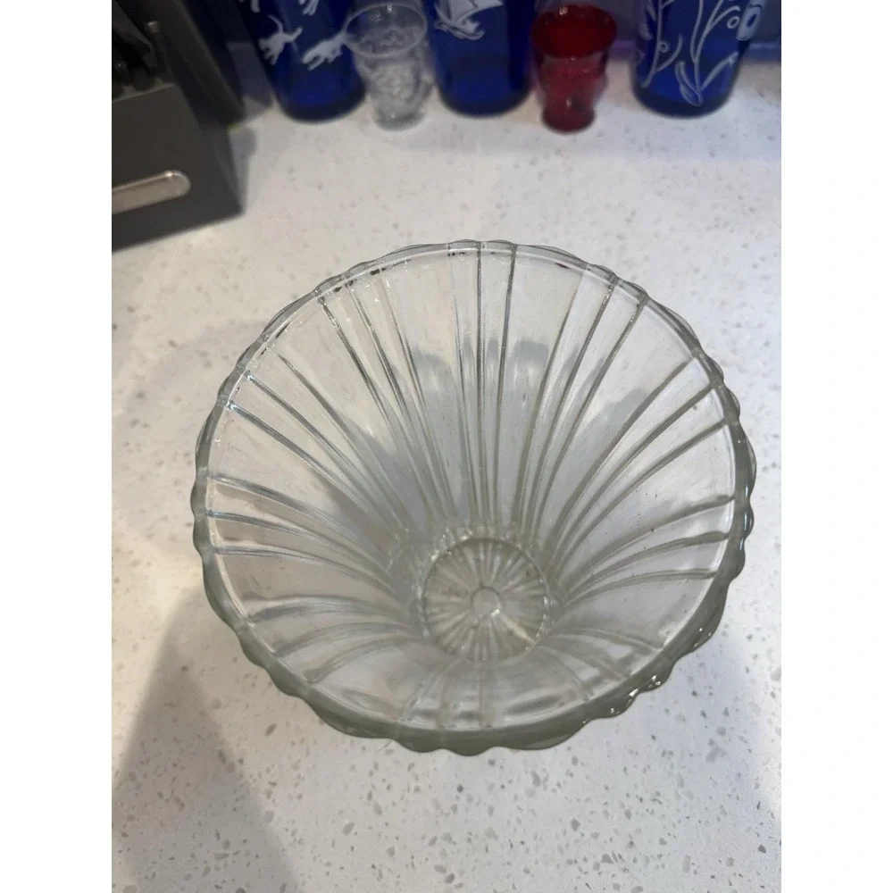 Anchor Hocking Crystal Old Cafe Ribbed Flower Vase Vintage Mid Century Glass